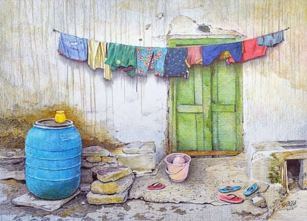 Shirish Deshpande / Untitled -1 / Size 10 x 14 inches / Ballpoint pens on Handmade paper