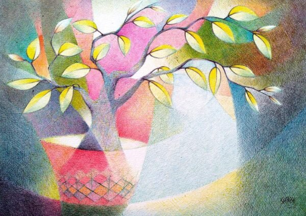 Shirish Deshpande / Tranquil Blues / Size 14 x 20 inches / Ballpoint pens on Handmade paper