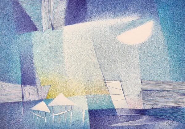 Shirish Deshpande / Divine Light / Size 10 x 14 inches / Ballpoint pens on Handmade paper