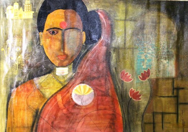 Madhusudhan Mahale / The One-Eyed Gaze - A Story of Strength and Reflection / Size – 90 x 60 cm / Acrylic on Canvas