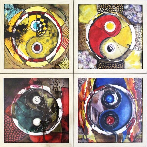 Madhusudhan Mahale / Ying Yang - The Equilibrium / Size 12*12 Inch 4 pieces  / Acrylic & Ink on Canvas