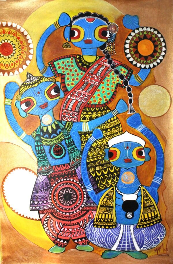 Madhusudhan Mahale / Eternal Bond – A Playful Family / Size 27*34 Inch / Acrylic on Canvas