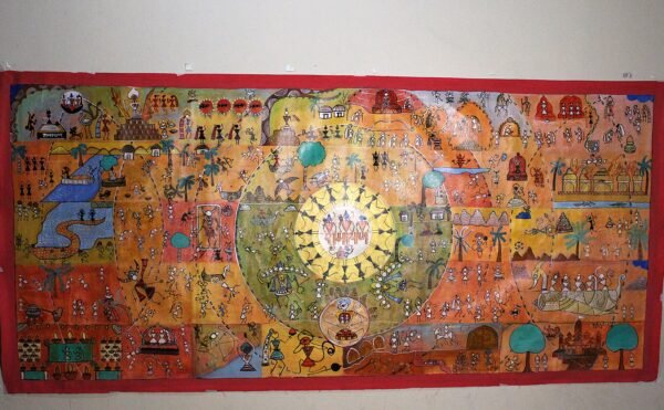 Madhusudhan Mahale / The Ramayana – A Warli Chronicle / Size 40*85 Inch / Acrylic on Canvas