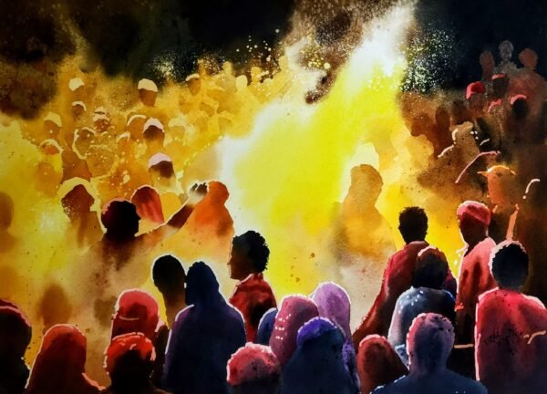 Vikas V. Patnekar / Colourful Holi festival / Size 30x 22 inches / Watercolour on D’Arches Paper