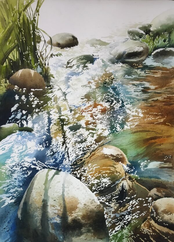 Vikas V. Patnekar / Stealing light / Size 30 x 22 inches / Watercolour on D’Arches Paper