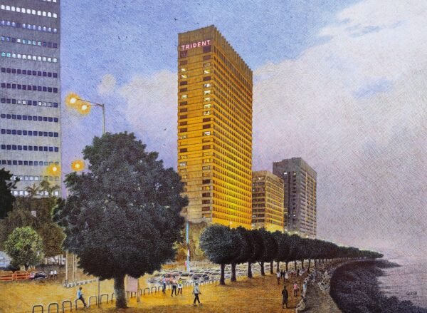 Shirish Deshpande / The Glam Spot of Mumbai / Size 22 x 30 inches / Ballpoint pens on Handmade paper