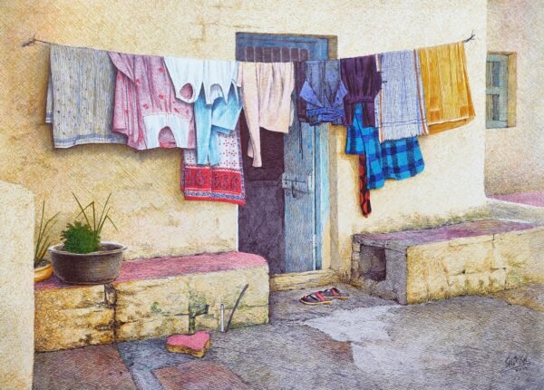 Shirish Deshpande / Untitled-007 / Size 14 x 20 inches / Ballpoint pens on Handmade paper